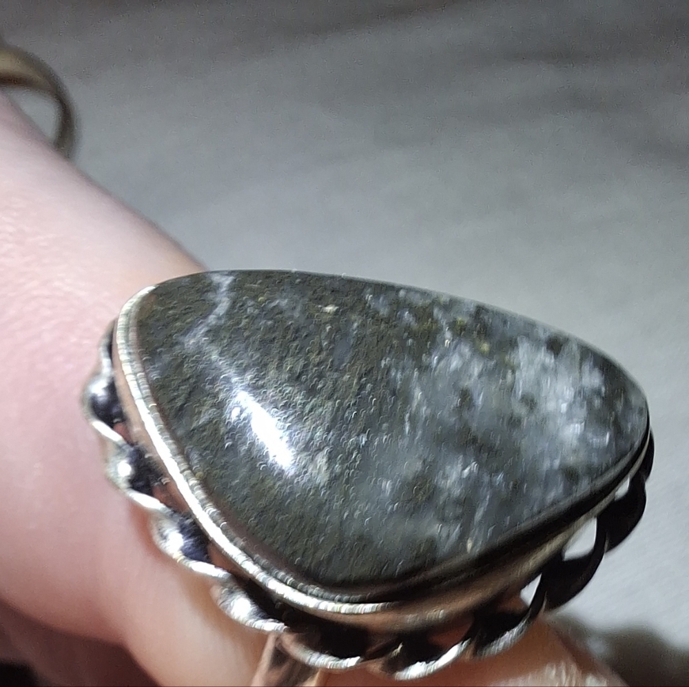 925 Agate Moss Gemstone handmade ring Asymmetrical Sterling - Picture 4 of 9